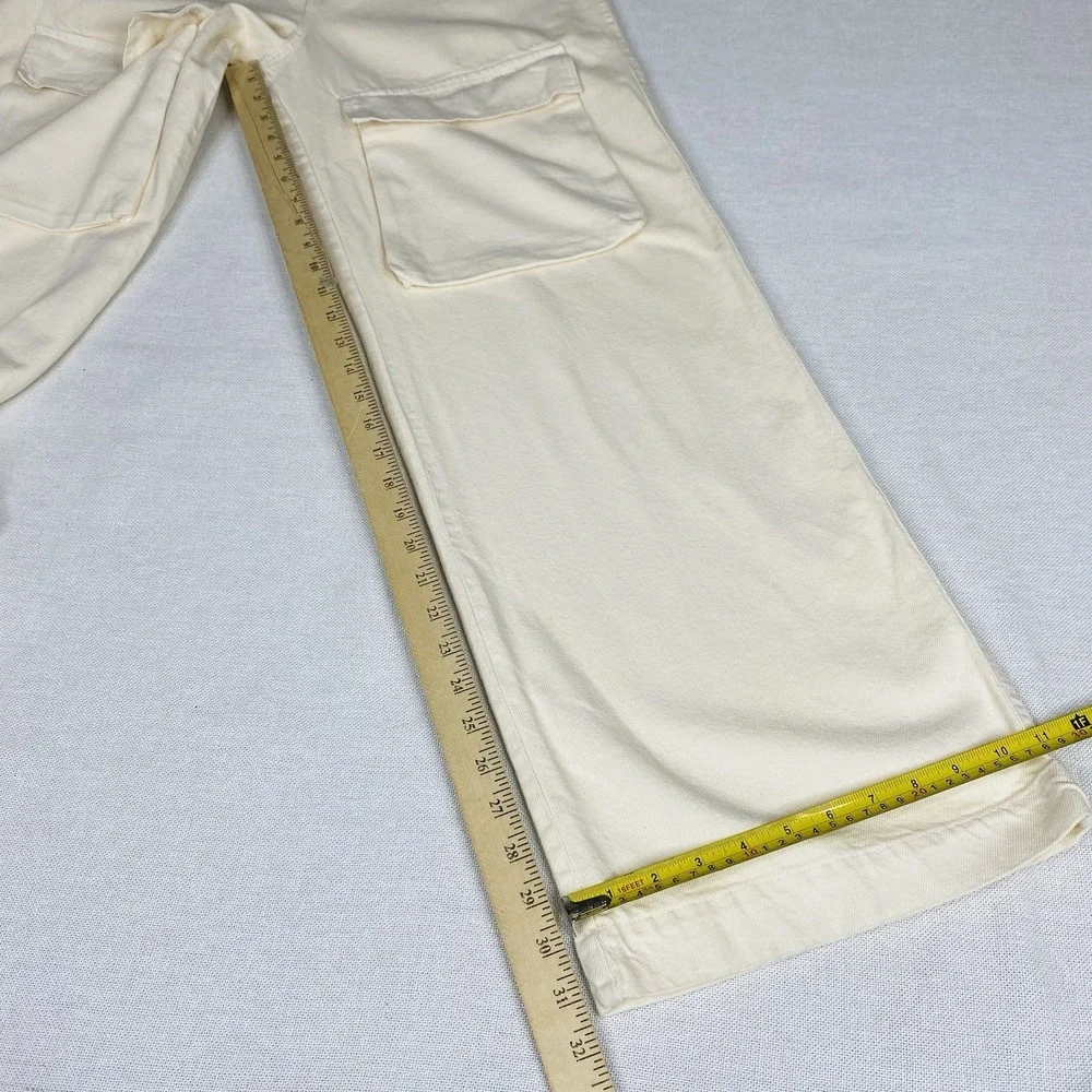ZARA Women Jeans Sz S High Waisted Baggy Loose Fit Wide Leg Cargo Pants Beige - Picture 8 of 11